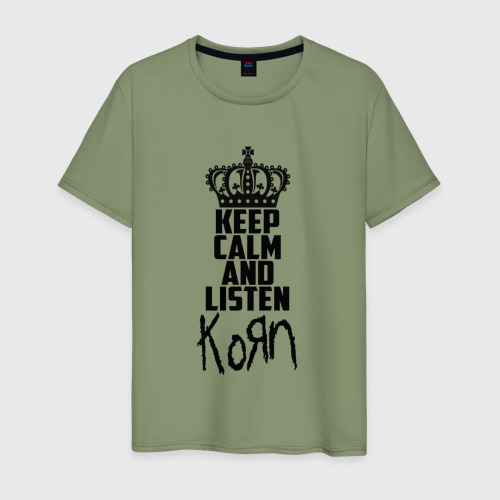 Мужская футболка хлопок Keep calm and listen Korn, цвет авокадо