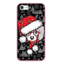 Собака в шапке Санта Клауса  – Чехол для iPhone 5/5S матовый с принтом купить