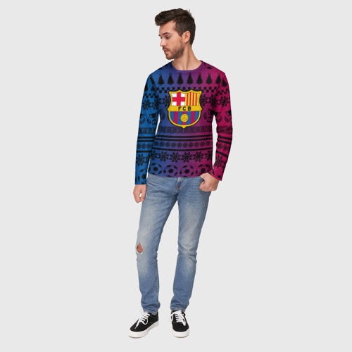 Мужской лонгслив 3D FC Barca Новогодний, цвет 3D печать - фото 5