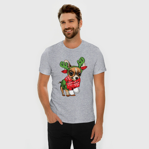 Мужская футболка хлопок Slim Год собаки, цвет меланж - фото 3