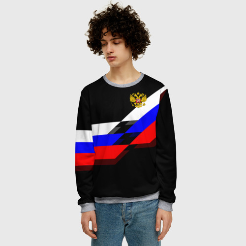 Мужской свитшот 3D RUSSIA - Black Collection, цвет меланж - фото 3