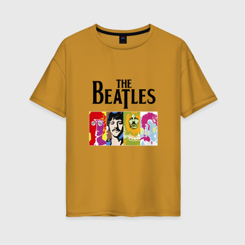 Женская футболка хлопок Oversize The Beatles, цвет горчичный