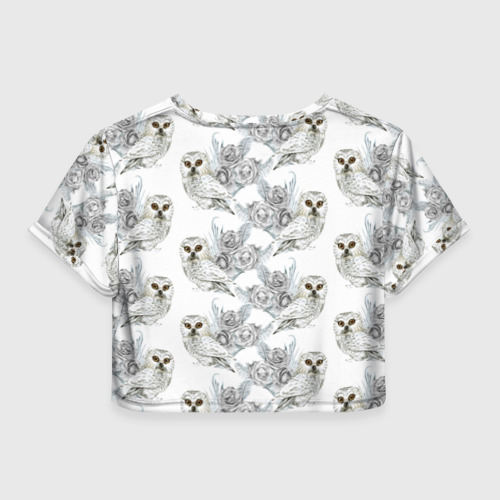 Женская футболка Crop-top 3D Owl with roses - фото 2