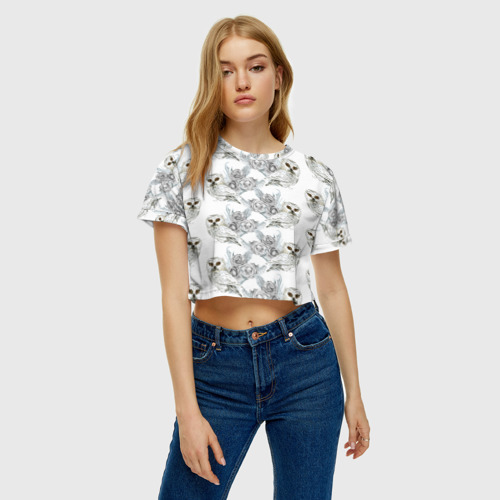 Женская футболка Crop-top 3D Owl with roses - фото 3