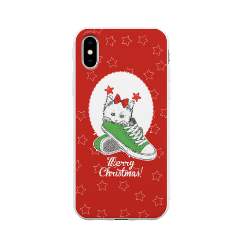 Чехол для iPhone X матовый Праздничная кошка Фото 01 Чехол для iPhone X матовый Праздничная кошка Фото 01
