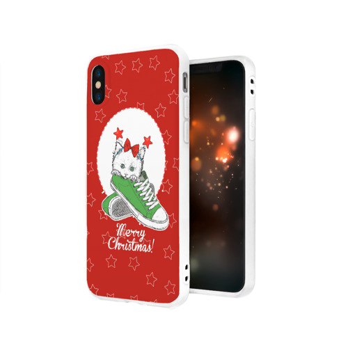 Чехол для iPhone X матовый Праздничная кошка Фото 01 Чехол для iPhone X матовый Праздничная кошка Фото 01