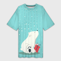 Платье-футболка 3D Медведь под снегом