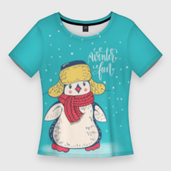 Женская футболка 3D Slim Пингвин в шарфе