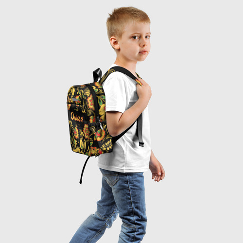 Детский рюкзак 3D с принтом Ольга, роспись под хохлому, вид сзади #1