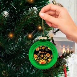 Ёлочный шар стеклянный/пластиковый Ольга, роспись под хохлому - фото 2