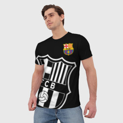 Футболка с принтом Барселона для мужчины, вид на модели спереди №2. Цвет основы: белый