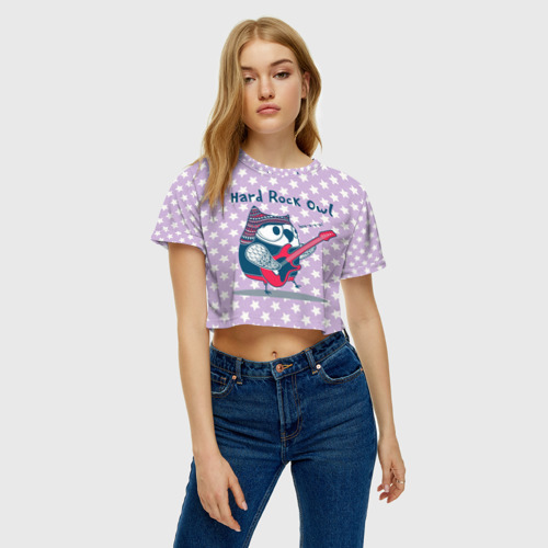 Женская футболка Crop-top 3D Hard rock owl - фото 3