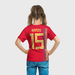 Футболка с принтом Рамос ЧМ 2018 для ребенка, вид на модели сзади №3. Цвет основы: белый