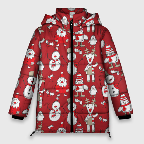 Женская зимняя куртка 3D с принтом Новый год, вид спереди #2