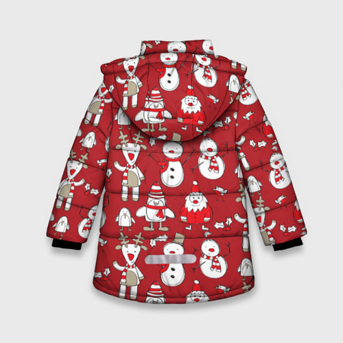 Зимняя куртка для девочек 3D с принтом Новый год, вид сзади #1