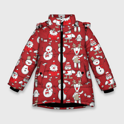 Зимняя куртка для девочек 3D с принтом Новый год, вид спереди #2