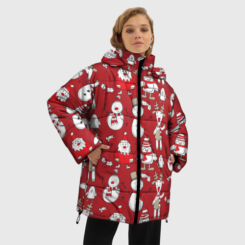 Женская зимняя куртка 3D с принтом Новый год, фото на моделе #1