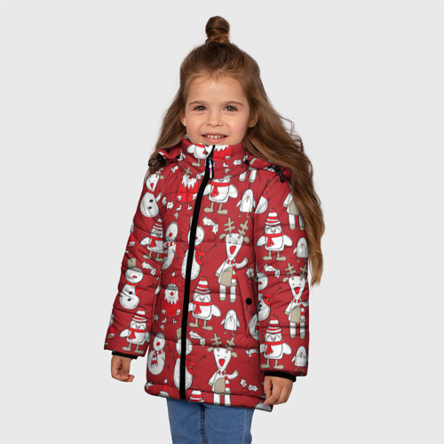 Зимняя куртка для девочек 3D с принтом Новый год, фото на моделе #1