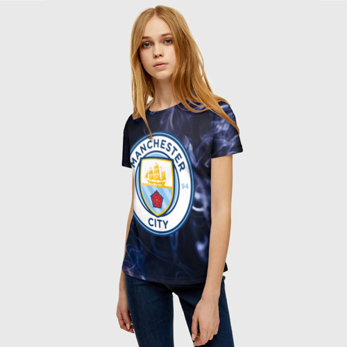 Женская футболка 3D с принтом Манчестер Сити, фото на моделе #1