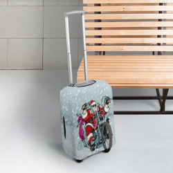 Чехол для чемодана 3D Санта Клаус - байкер и снегопад - фото 2
