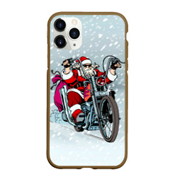 Чехол для iPhone 11 Pro Max матовый Санта Клаус - байкер и снегопад