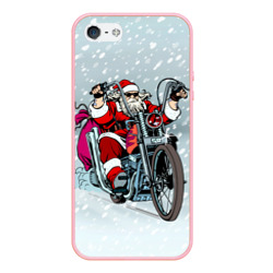 Чехол для iPhone 5/5S матовый Санта Клаус - байкер и снегопад