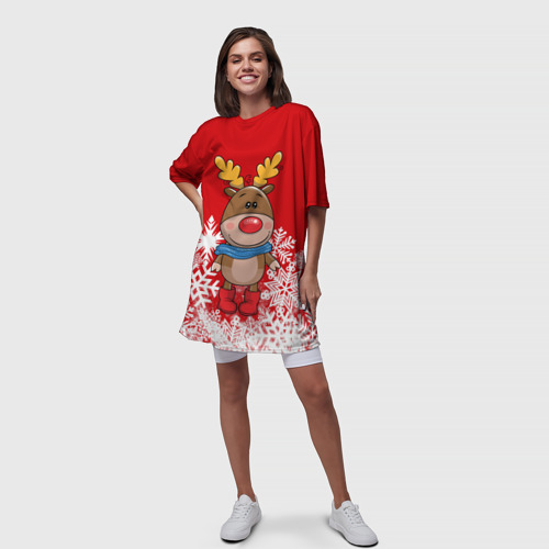 Платье-футболка 3D Олень в шарфике, цвет 3D печать - фото 5