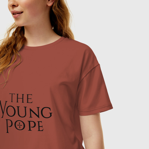 Женская футболка хлопок Oversize The young pope, цвет кирпичный - фото 3