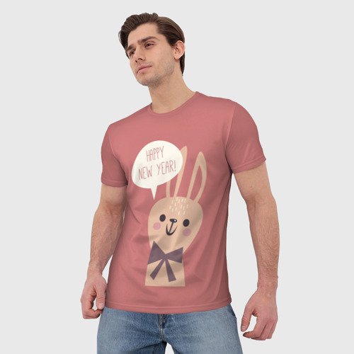 Мужская футболка 3D Зайка поздравляет тебя!, цвет 3D печать - фото 3
