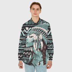 Мужская рубашка oversize 3D Девушка индианка в роуче - фото 2