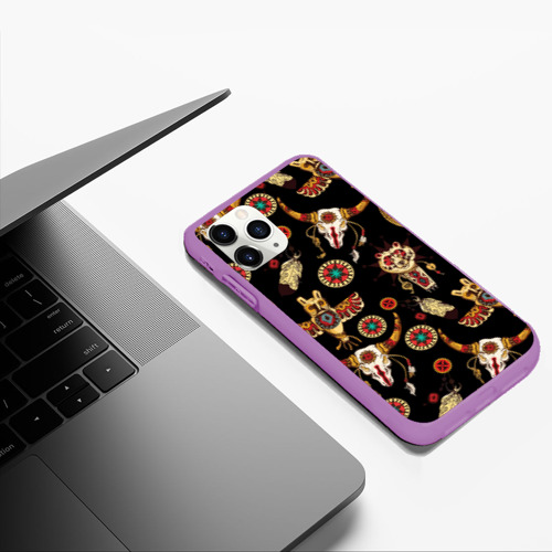 Чехол для iPhone 11 Pro Max матовый Индейский орнамент, цвет фиолетовый - фото 5