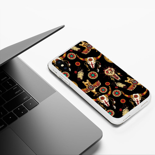 Чехол для iPhone XS Max матовый Индейский орнамент, цвет белый - фото 5