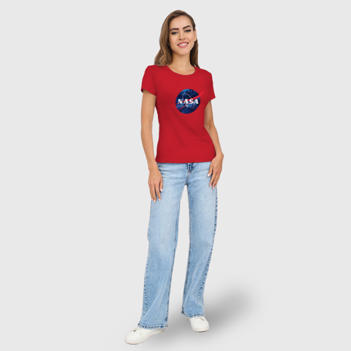 Женская футболка хлопок Slim NASA, цвет красный - фото 5