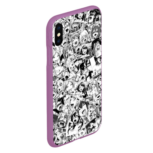 Чехол для iPhone XS Max матовый Ahegao faces pattern, цвет фиолетовый - фото 3