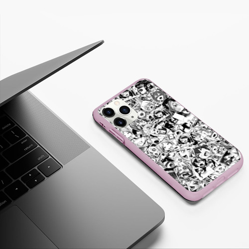 Чехол для iPhone 11 Pro матовый Ahegao faces pattern, цвет розовый - фото 5