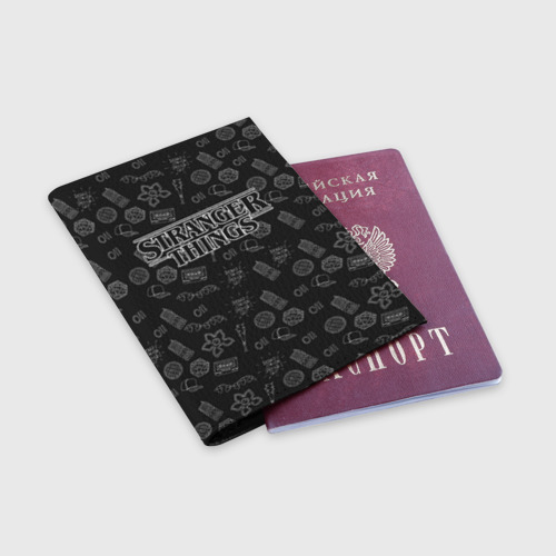Обложка для паспорта матовая кожа Stranger things Очень странные дела, цвет черный - фото 3