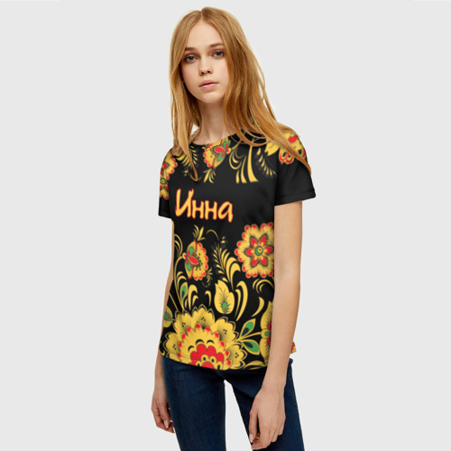 Женская футболка 3D Инна, роспись под хохлому - фото 3