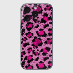Чехол для iPhone 16 Pro Max силиконовый с защитой камеры Розовый леопард