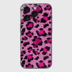 Чехол для iPhone 16 Pro силиконовый с защитой камеры Розовый леопард