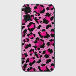 Чехол для iPhone 16 силиконовый с защитой камеры Розовый леопард