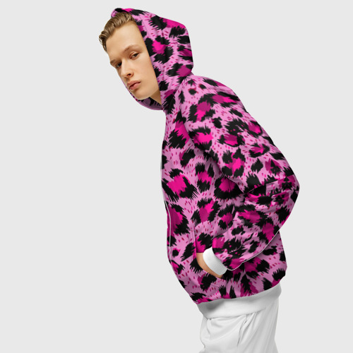 Мужская толстовка 3D на молнии Розовый леопард, цвет белый - фото 5