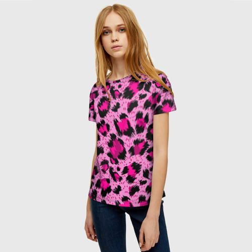 Женская футболка 3D Розовый леопард, цвет 3D печать - фото 3