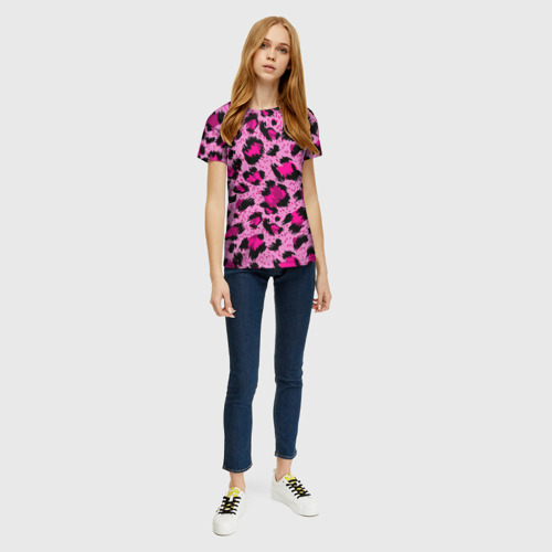 Женская футболка 3D Розовый леопард, цвет 3D печать - фото 5