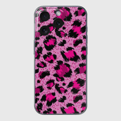 Чехол для iPhone 15 Pro силиконовый с защитой камеры Розовый леопард