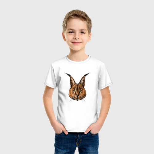 Детская футболка хлопок Каракал (рысь), цвет белый - фото 3
