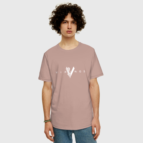 Мужская футболка хлопок Oversize Викинги 2, цвет пыльно-розовый - фото 3