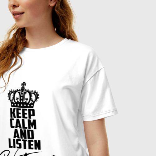 Женская футболка хлопок Oversize Keep calm and listen Pink Floyd, цвет белый - фото 3