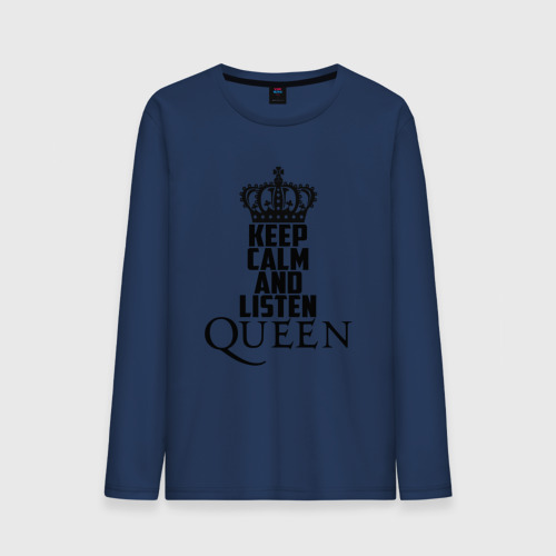 Мужской лонгслив хлопок Keep calm and listen Queen, цвет темно-синий