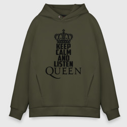 Мужское худи Oversize хлопок Keep calm and listen Queen