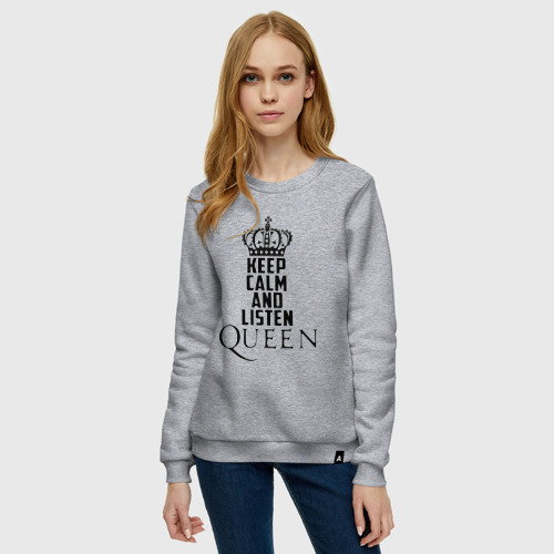 Женский свитшот хлопок с принтом Keep calm and listen Queen, фото на моделе #1